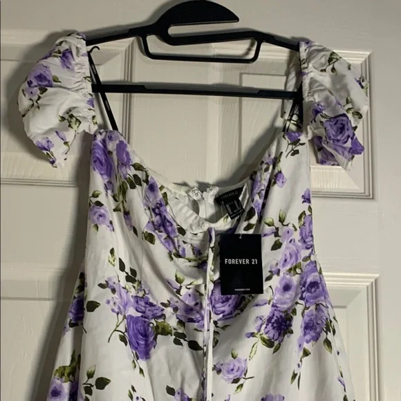 Puff Sleeve Top - Purple & White - Picture 3 of 9